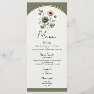 Menu floral aquarelle or et olive poussiéreux