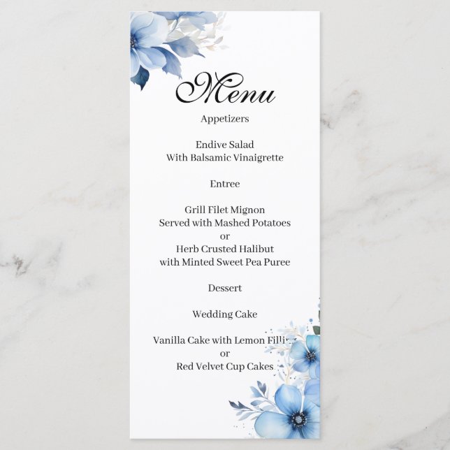 Menu floral bleu (Devant)