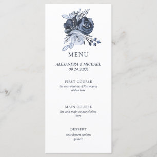 Menu floral bleu de mariage du bouquet  