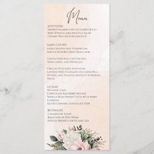 Menu Floral Blush Pink Mariage