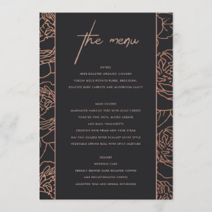 MENU FLORAL BLUSH ROSE ROSE GOLD NOIR ÉLÉGANT