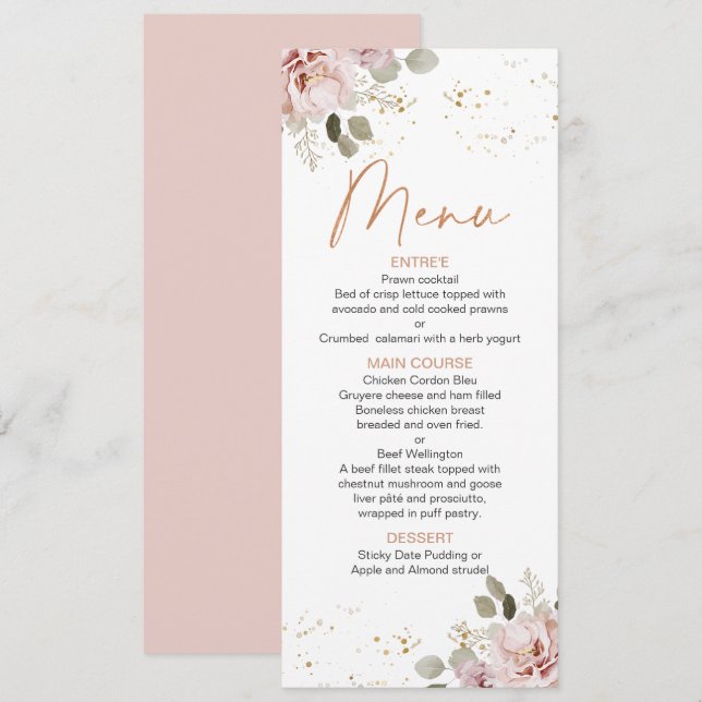 Menu Floral Boho Blush Moderne (Devant / Derrière)