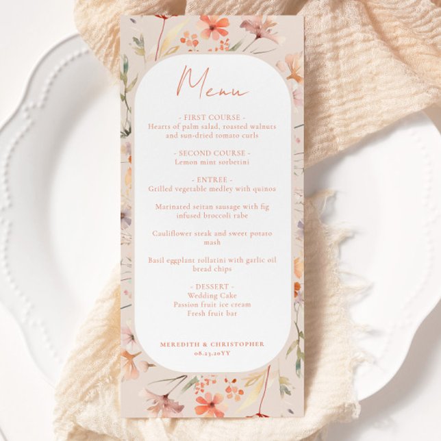 Menu Floral Boho Fleur sauvage Mariage (Créateur téléchargé)