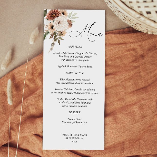 Menu Floral Boho Neutre Rustique (Créateur téléchargé)