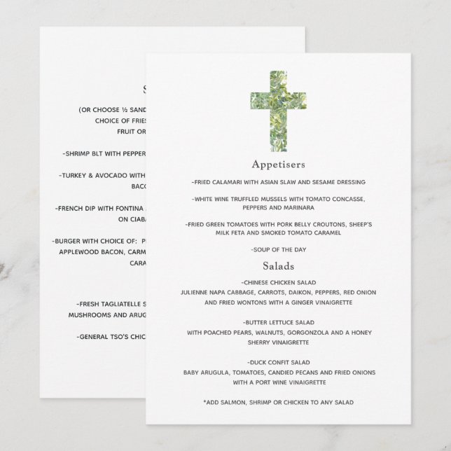 Menu Floral de Baptême ou de Christening (Devant / Derrière)