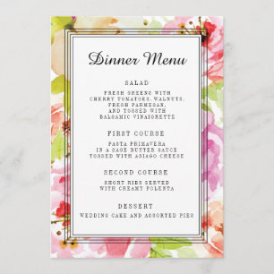 Menu floral de dîner de mariage d'Adeline