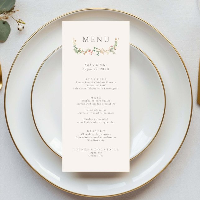 Menu Floral de Jardin de Fleurs Sauvages Élégant (Créateur téléchargé)