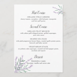 Menu floral de mariage de lavande