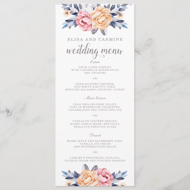 Menu floral de mariage de pivoines modernes faites (Devant)