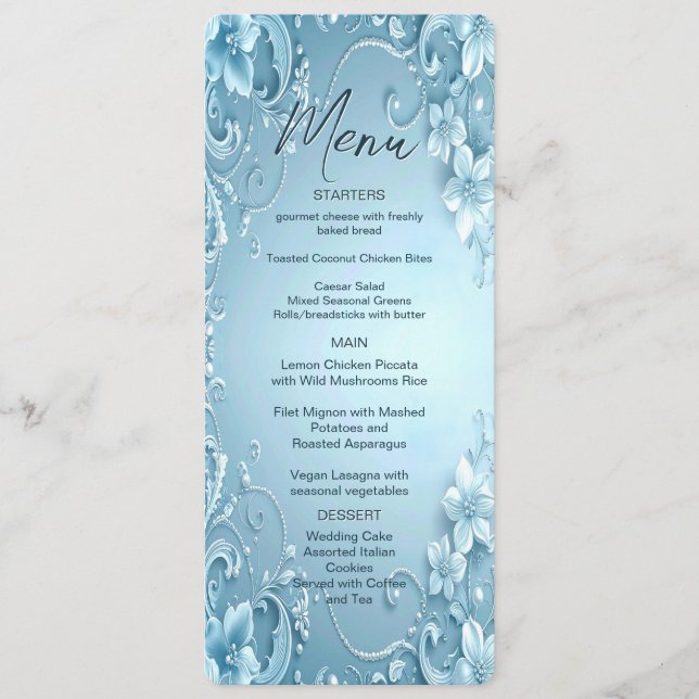 Menu floral décoratif bleu (Devant)