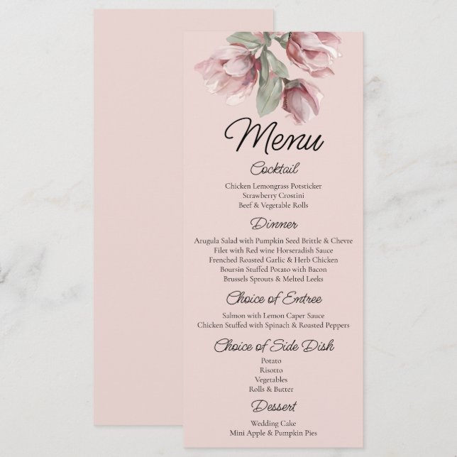 Menu Floral, Dusty rose Blush Mariage (Devant / Derrière)
