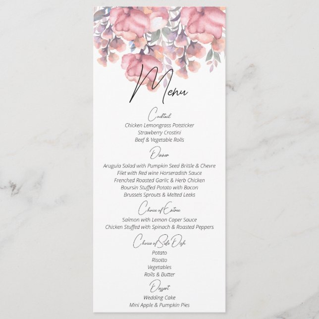 Menu Floral, Dusty rose Mariage (Devant)