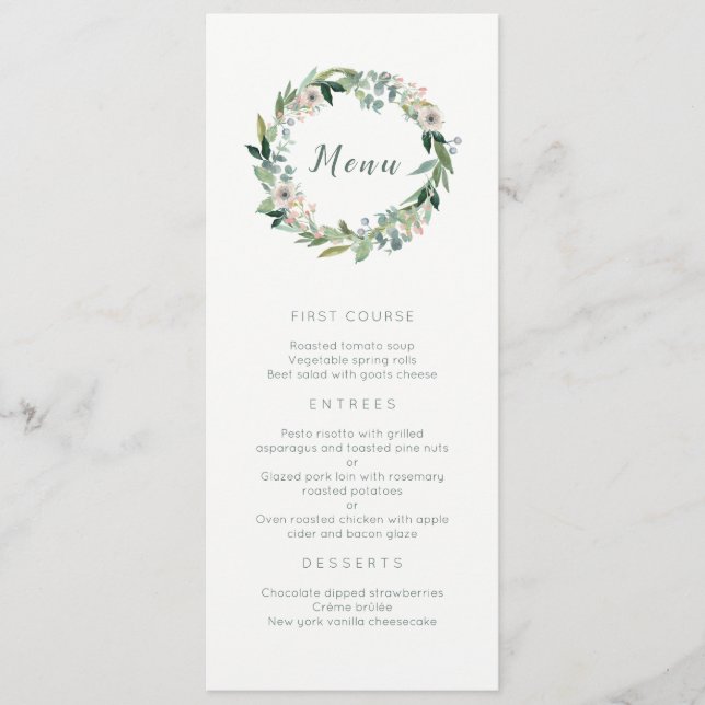 Menu floral élégant de mariage de guirlande (Devant)