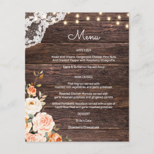 Menu Floral en Bois Économique, Dentelle Teintée d