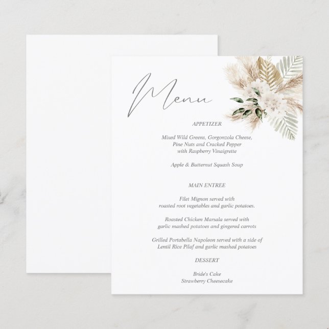 Menu Floral Feuille de Palmier Bohème de Budget (Devant / Derrière)