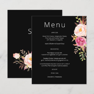 Menu Floral Fleuri Rose Budget - Noir