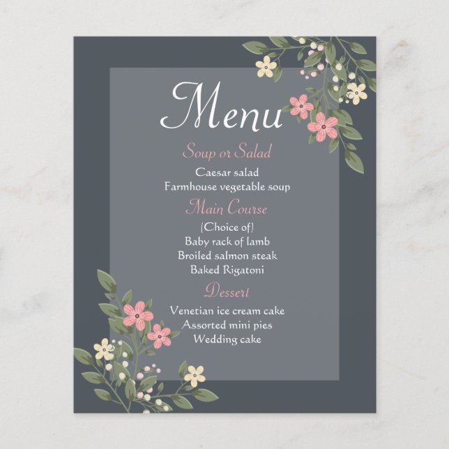 Menu Floral Fleurs Grises et Roses Fleurs Grises F (Devant)