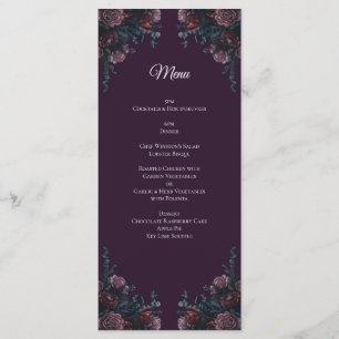 Menu Floral foncé violet élégant Mariage Maroon Mauve