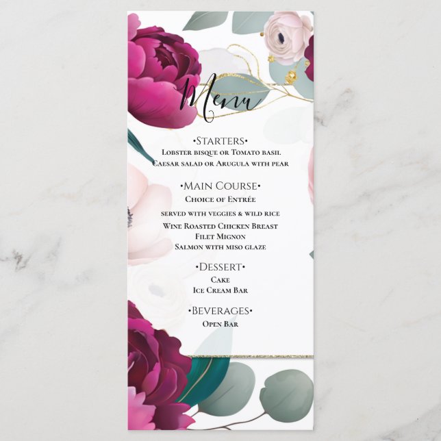 Menu Floral Glam Jardin Eucalyptus Pivoine Rose (Devant)