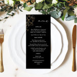 Menu Floral Gold Linal Haut - Noir<br><div class="desc">Faites correspondre vos invitations ou votre thème de mariage ou de fête avec votre magnifique Floral Lined Gold sur les grands menus noirs.</div>