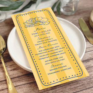 Menu Floral Jaune Bleu Mariage botanique