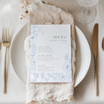 Menu Floral Line Art Mariage bleu français<br><div class="desc">Cadre d'art moderne minimaliste à motifs floraux,  menu mariage bleu français et brun foncé.</div>