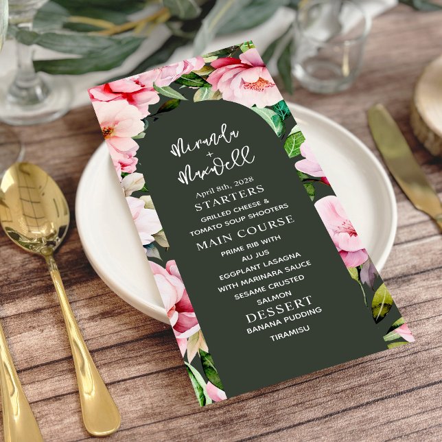 Menu Floral Magnolia Peony Mariage vert foncé (Créateur téléchargé)