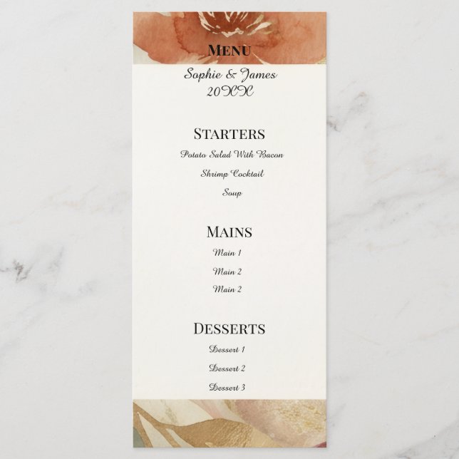 Menu Floral Mariage Automne Doré (Devant)