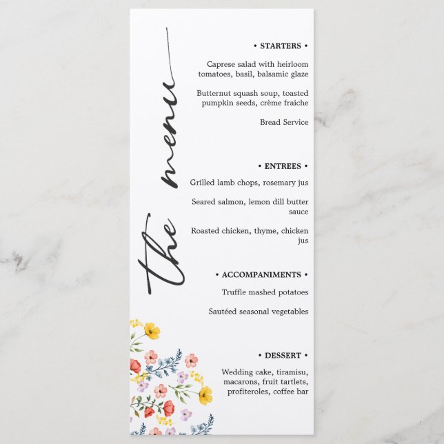 Menu Floral Mariage avec Écriture Verticale Minima (Devant)