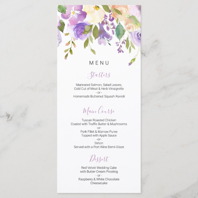 Menu floral mauve (Devant)