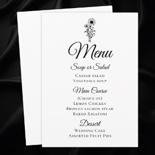 Menu Floral noir blanc minimaliste Mariage de tournesol
