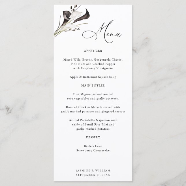 Menu floral noir et blanc (Devant)
