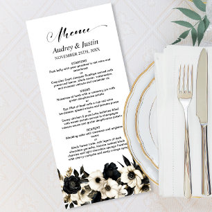 Menu Floral noir et blanc Mariage