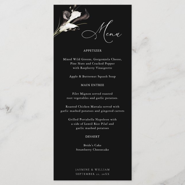 Menu floral noir et blanc - Noir (Devant)