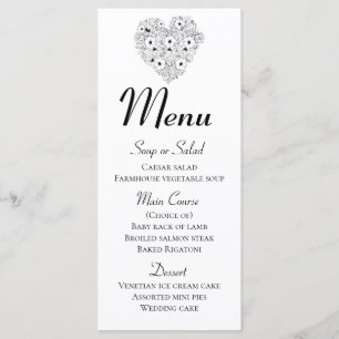 Menu Floral Noir Fleur d'Anémone Mariage Blanc