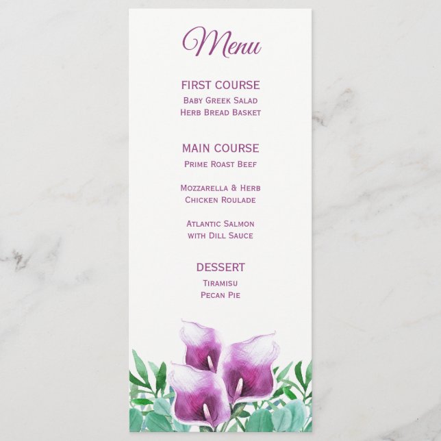 Menu Floral Purple Calla Lily Aquarelle (Devant)