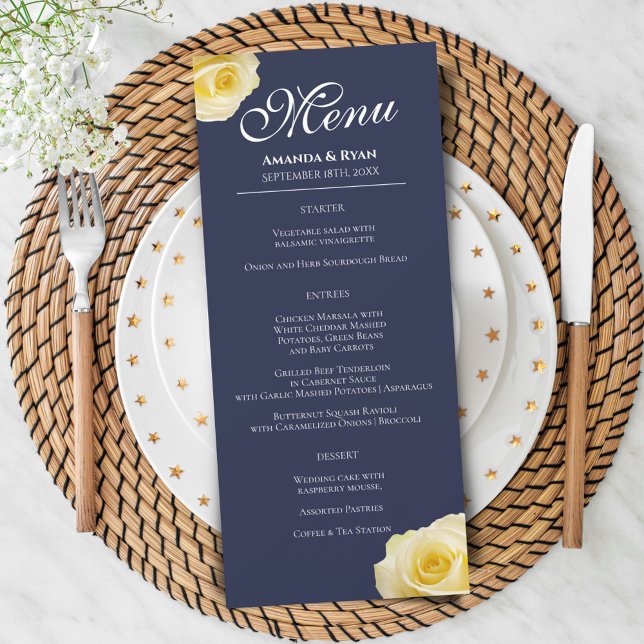 Menu Floral Rose Jaune Moderne Mariage (Créateur téléchargé)