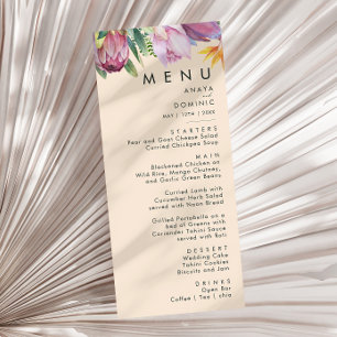 Menu Floral tropical coloré Dîner Mariage Peach