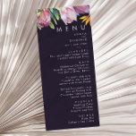 Menu Floral tropical coloré | Dîner Mariage violet<br><div class="desc">Cette floraison tropicale colorée | menu dîner mariage violet est parfait pour votre destination boho moderne, vert, violet, mariage pêche. Le design présente un élégant bouquet de verdure couleur d'eau de plage classique et des fleurs qui peuvent inclure l'eucalyptus vert sauge, le mauve et la protéa rouge, l'hibiscus rose rousse,...</div>