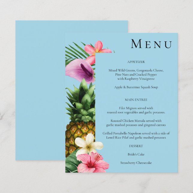 Menu Floral Tropical Hawaïen de Budget - Bleu (Devant / Derrière)
