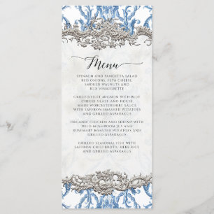 Menu Floral Vintage baroque Rococo Bleu et Argent