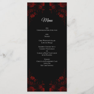 Menu Flore rouge profond Élégant Mariage gothique