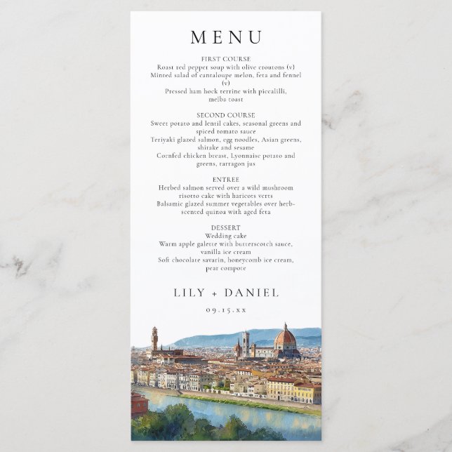 Menu Florence Skyline Watercolor Elegant Wedding (Devant)