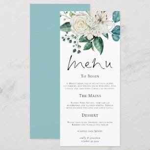 Menu Flores blanches modernes Mariage d'eucalyptus
