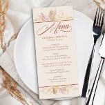 Menu Foliage Duet Cream Terracotta Mariage botanique<br><div class="desc">Menu de mariage botanique dans un duo de crème et d'orange brûlée, pour compléter votre thème de couleur de mariage. Une aquarelle décorée de feuilles et de feuillage dans les tons de rouille cannelle crème amande jaune et or. Le modèle est configuré pour que vous puissiez personnaliser votre menu ou...</div>