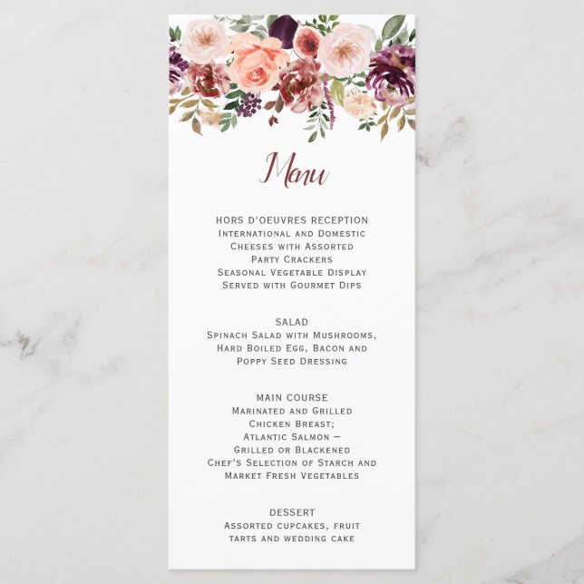 Menu Fond blanc aquarelle bohème automnal rustique (Devant)