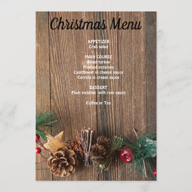 Menu fond en bois avec pommes de pin (Devant)