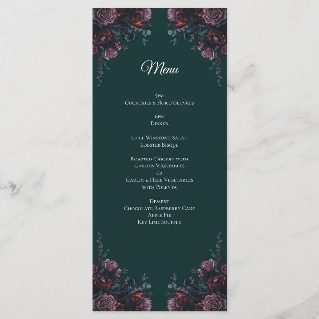 Menu Forêt foncée Vert Élégant Mariage Maroon Mauve (Devant)