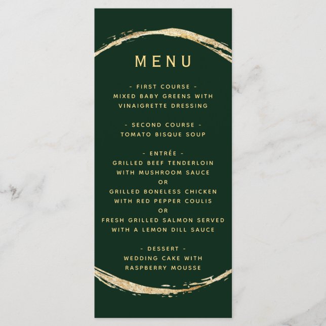 Menu Forêt Vert Rustique Gold Cercle Ampersand Mariage (Devant)