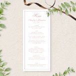 Menu Formal Classic Dusty Rose Border Script Wedding<br><div class="desc">Elevate your wedding table with timeless sophistication using our Elegant Classic Dusty Rose Border Script Wedding Menu. Featuring a crisp white background, soft dusty rose script, and a delicate dusty rose border, this menu blends classic elegance with a refined, romantic touch. Perfect for showcasing your carefully curated wedding cuisine, it...</div>